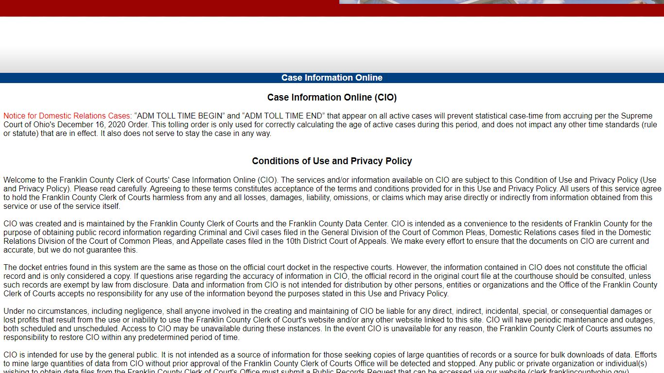 Case Information Online - Franklin County
